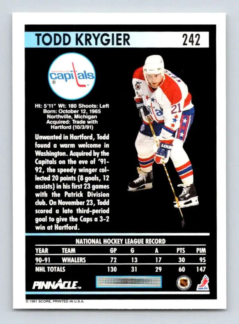 Hockey card featuring Todd Krygier of the Washington Capitals, Pinnacle #242