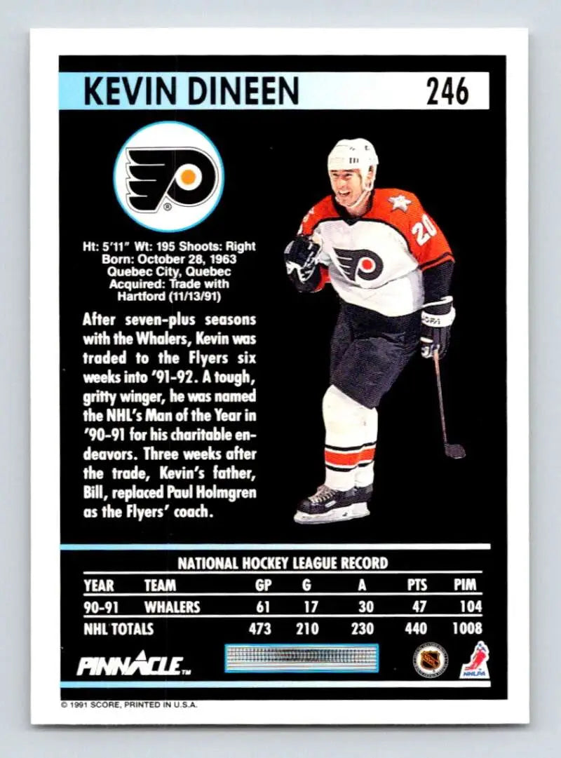 Hockey card featuring Kevin Dineen in Philadelphia Flyers uniform, 1991-92 Pinnacle