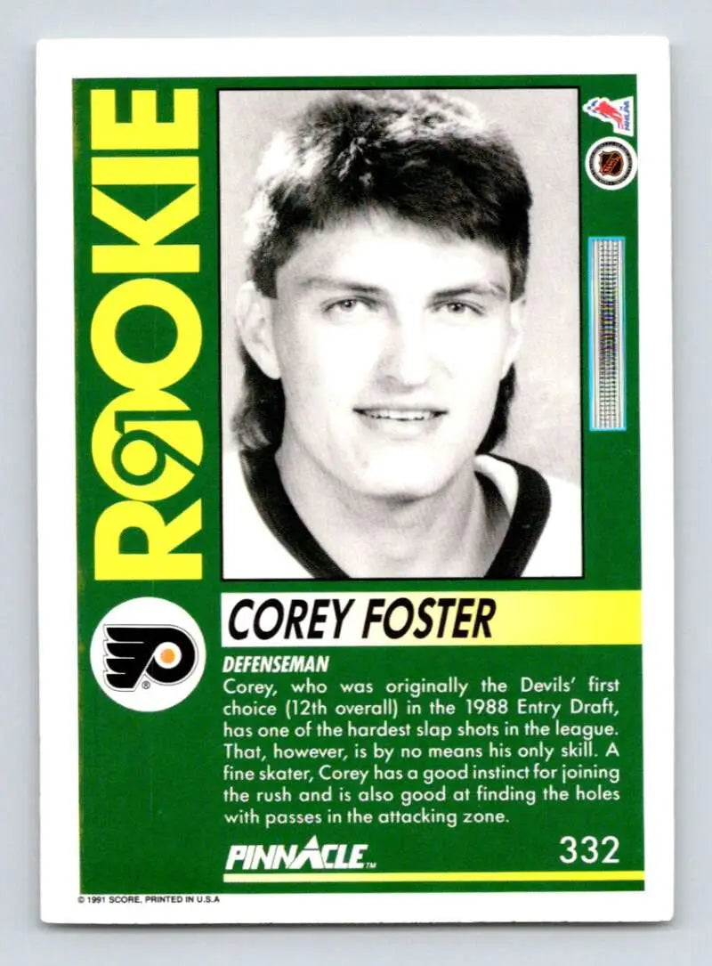 Vintage Philadelphia Flyers hockey card featuring Corey Foster with green borders