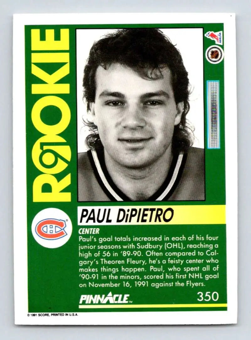 Vintage Montreal Canadiens Hockey Card featuring Paul DiPietro with a green border