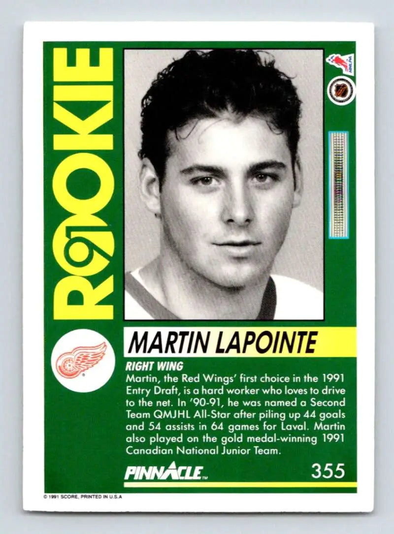 Hockey trading card featuring Martin Lapointe with Detroit Red Wings logo and green border