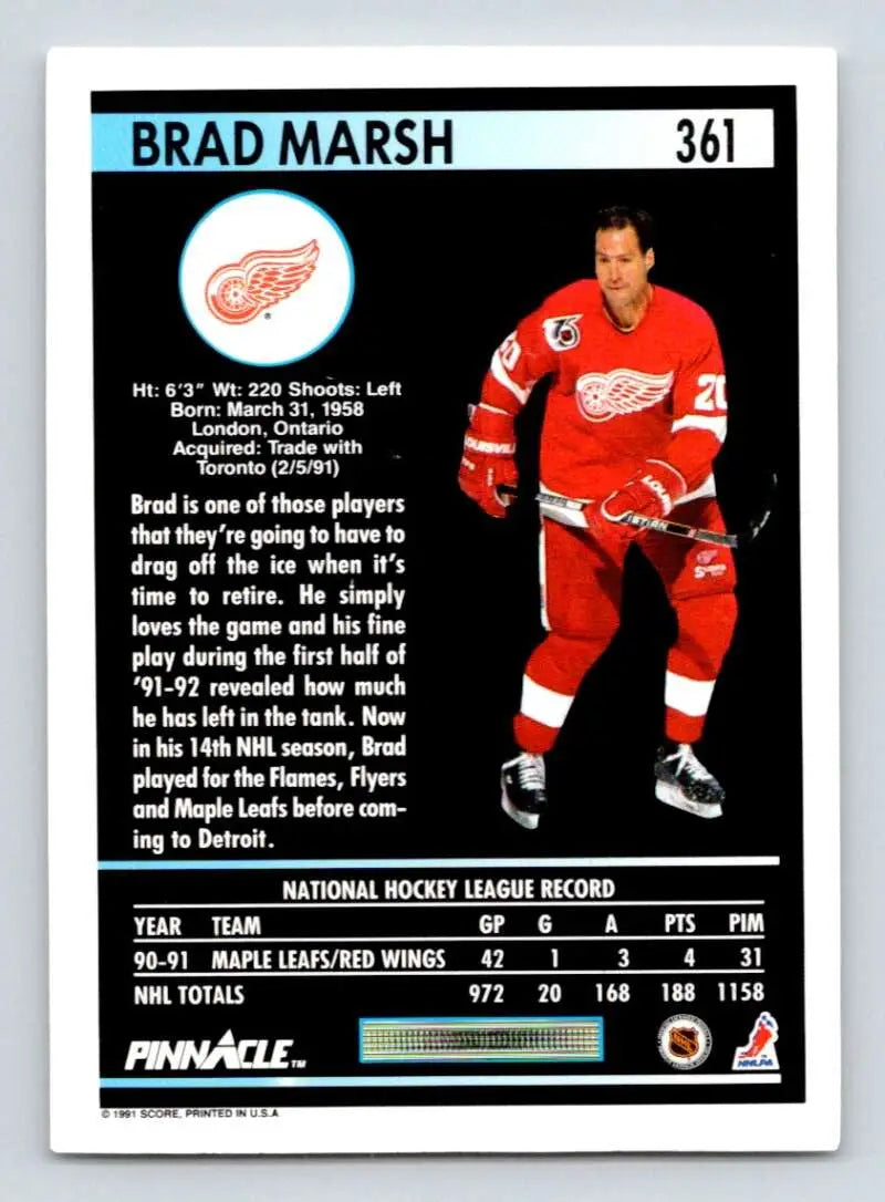 Detroit Red Wings hockey trading card featuring Brad Marsh in red uniform number 361