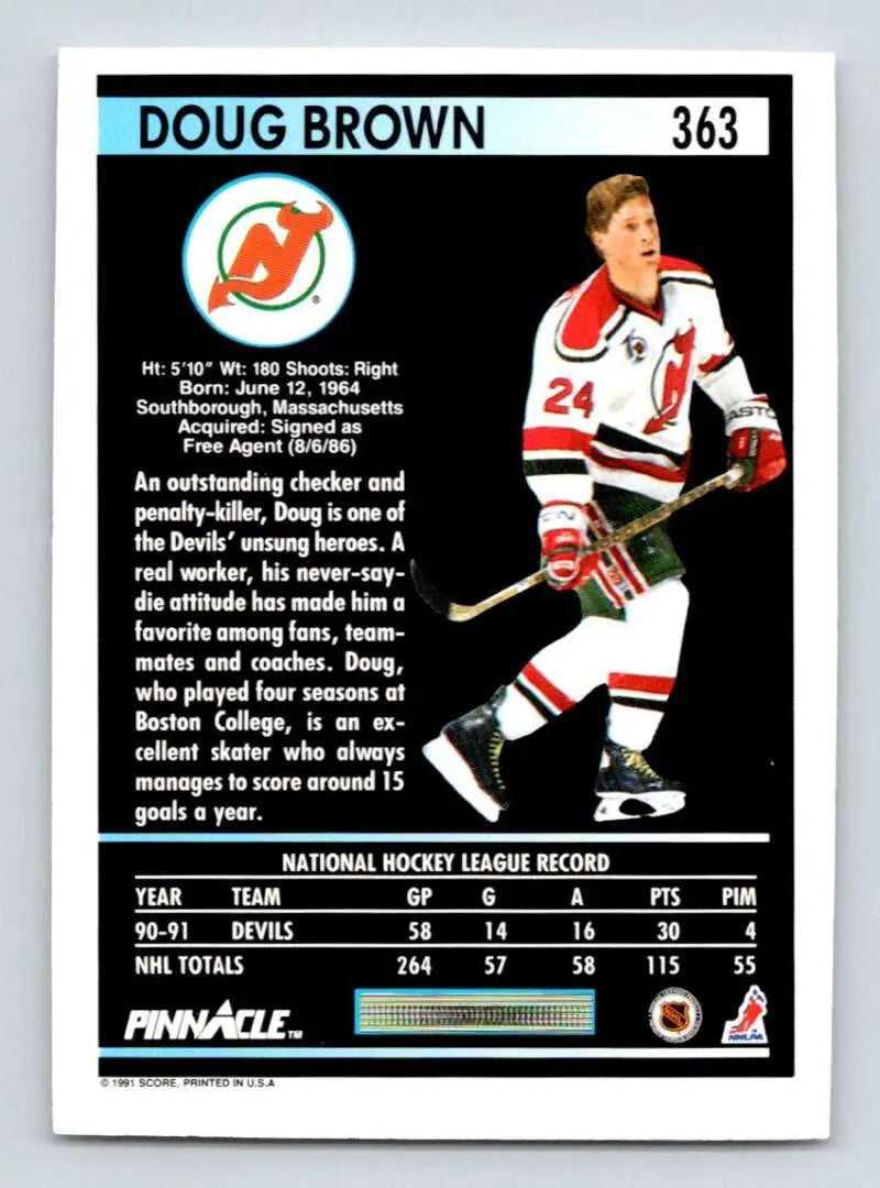 Hockey card of Doug Brown in New Jersey Devils white and red uniform