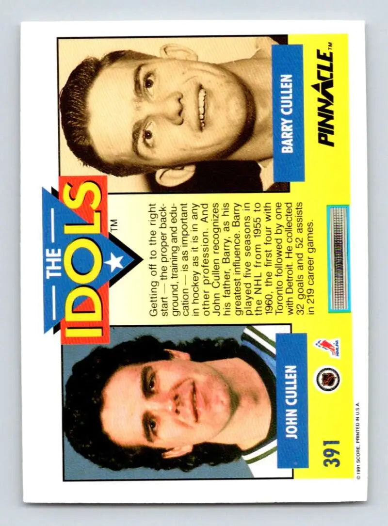 Vintage baseball trading card featuring John Cullen and Ray Cullen of Hartford Whalers