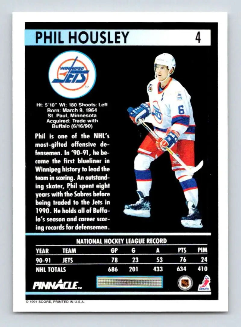 Winnipeg Jets hockey card featuring Phil Housley in white and blue uniform