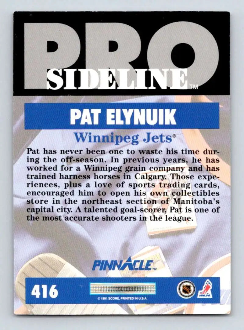 Hockey card of Pat Elynuik from the Winnipeg Jets, 1991-92 Pinnacle Pro Sideline series