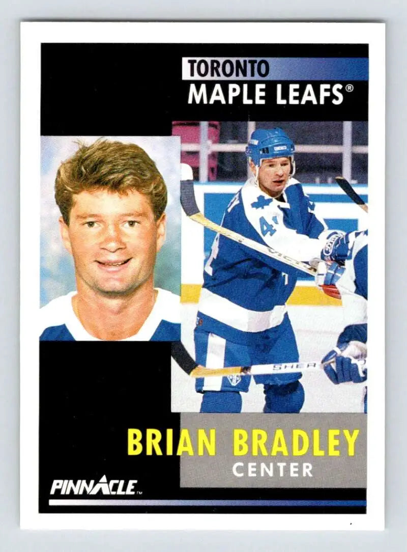 Hockey card featuring Brian Bradley of the Toronto Maple Leafs in action and portrait poses