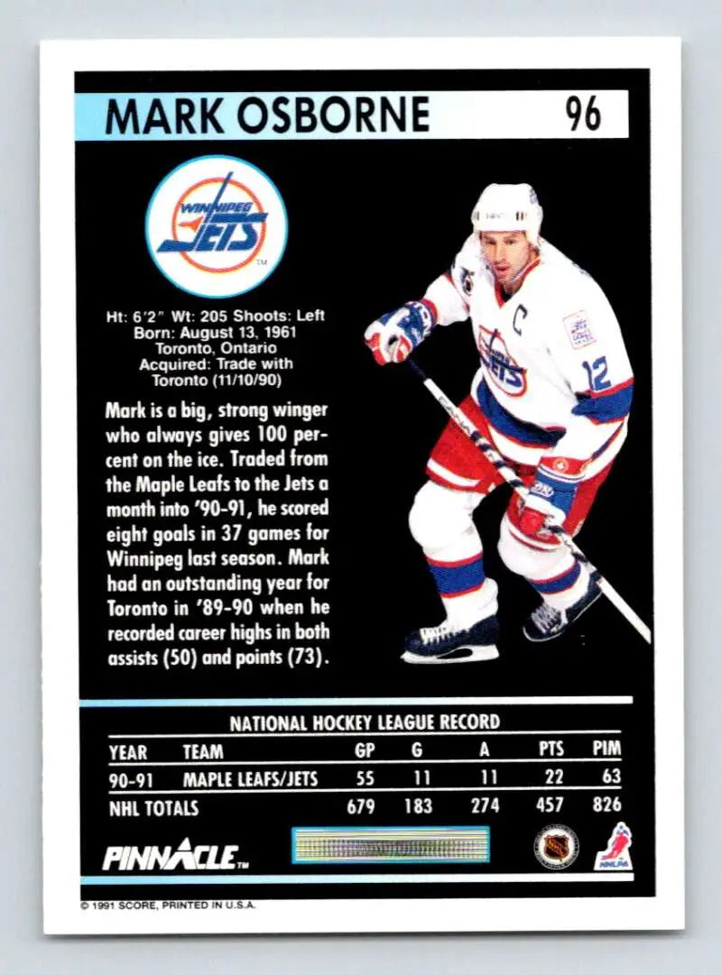 Hockey card of Mark Osborne in Winnipeg Jets white and red uniform