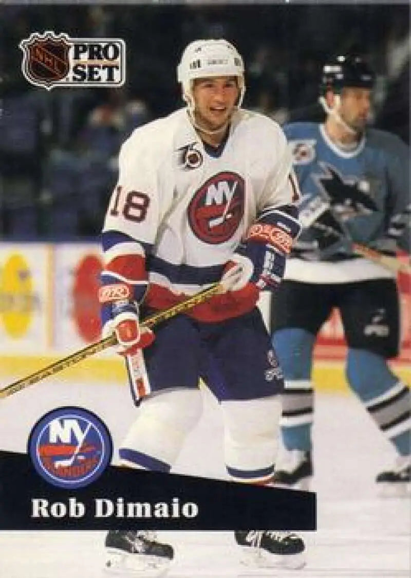 Hockey player in New York Islanders jersey showcasing Rob DiMaio in action on ice