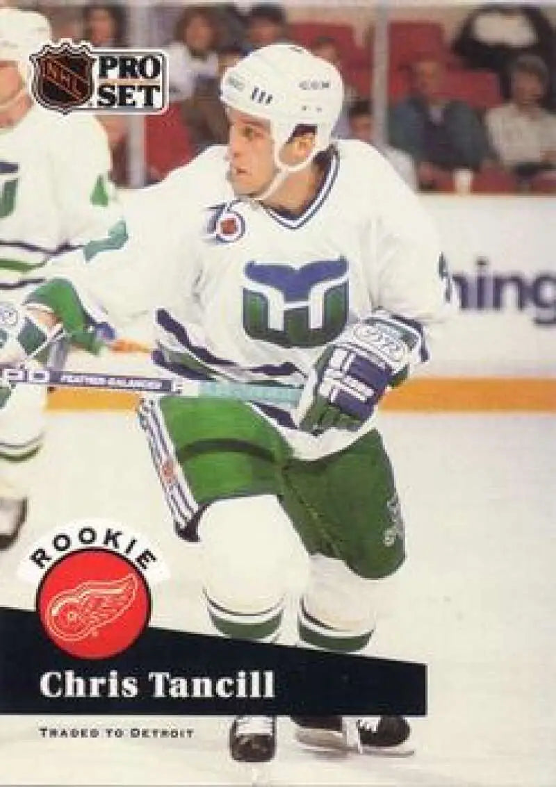 Hartford Whalers Chris Tancill rookie hockey card in green and white uniform