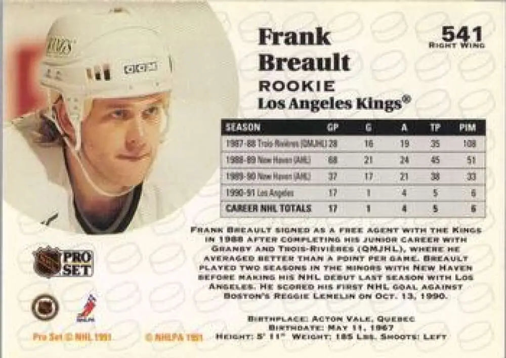 Hockey trading card of Francois Breault, Los Angeles Kings rookie player