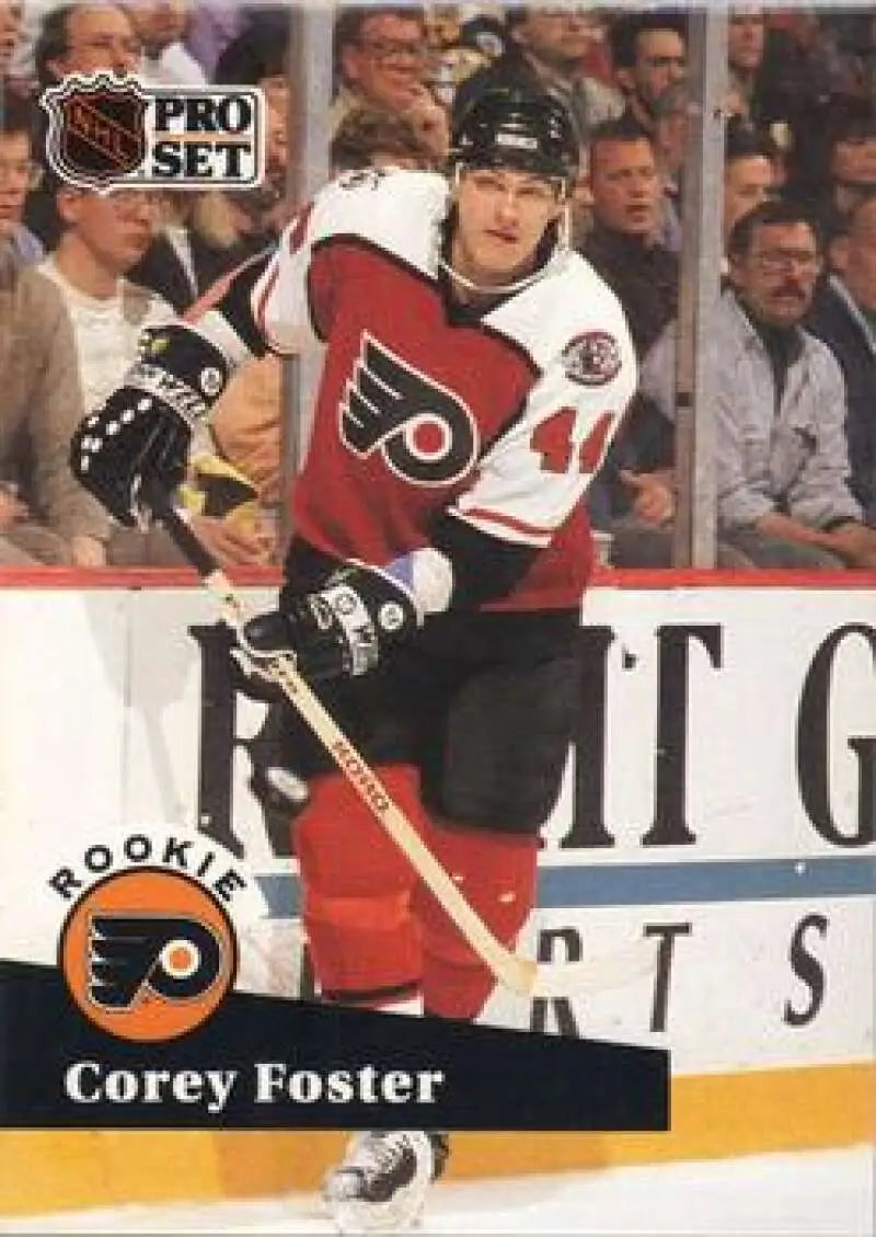 Corey Foster 1991-92 Pro Set Philadelphia Flyers Hockey Card in red and black jersey