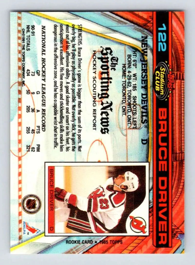 Hockey trading card of Bruce Driver in New Jersey Devils jersey, Topps Stadium Club