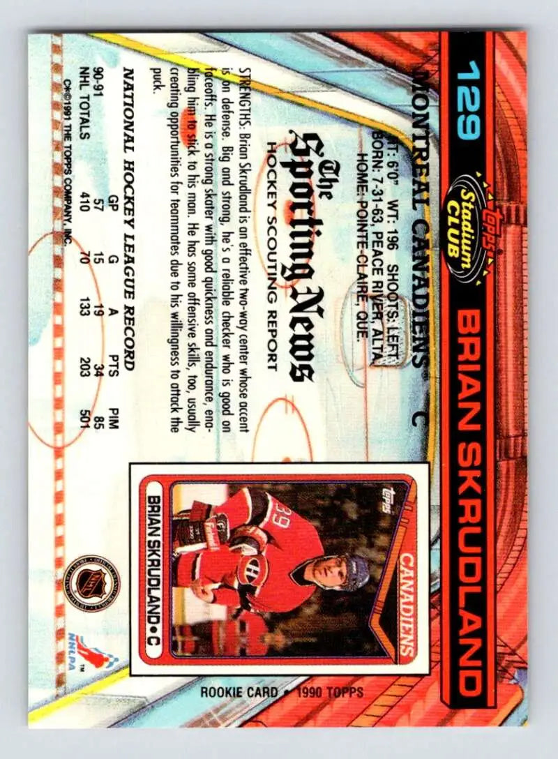 Brian Skrudland 1991-92 Topps Stadium Club hockey card in red Capitals uniform