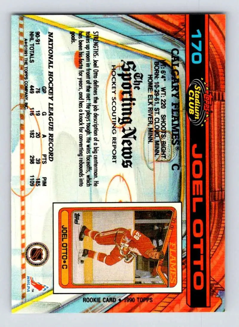 Hockey card featuring Joel Otto with a red and orange border design for Calgary Flames