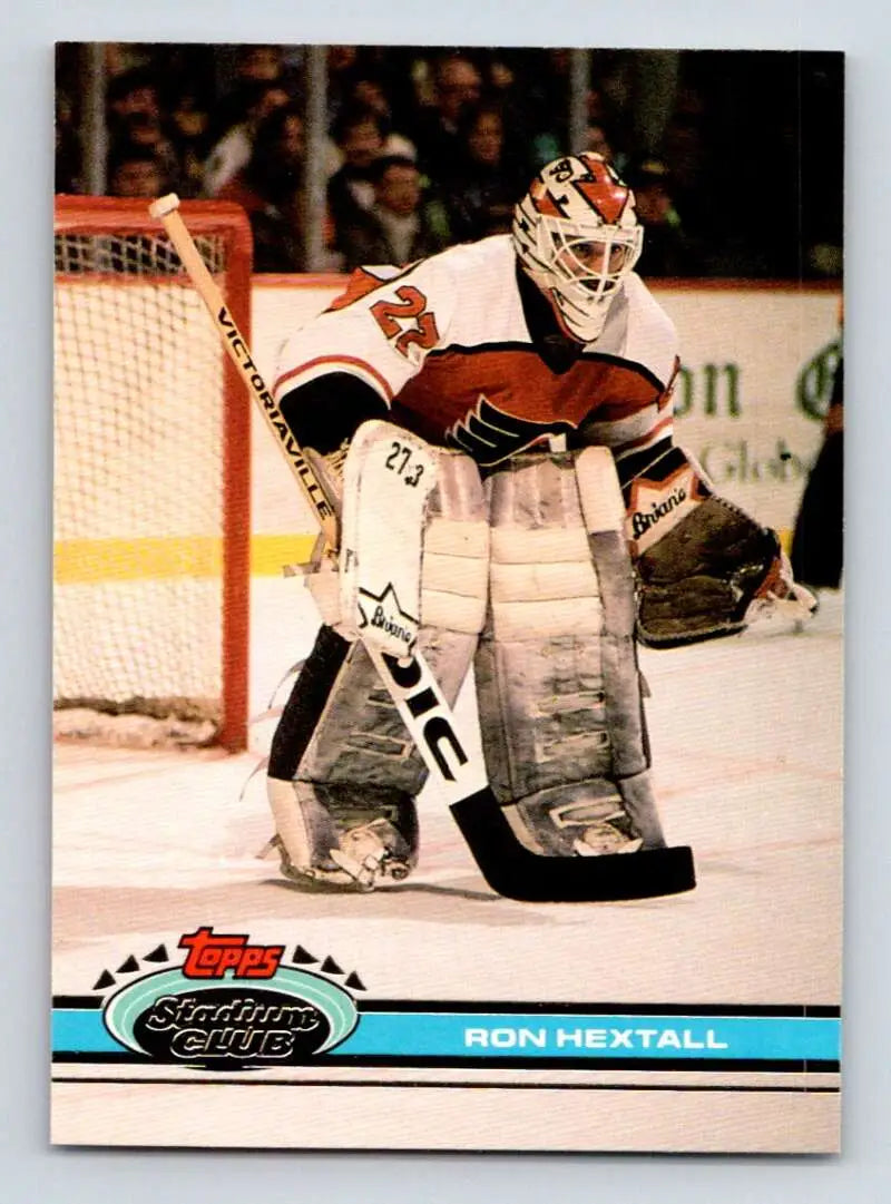 Ron Hextall in Philadelphia Flyers uniform as hockey goalie on 1991-92 trading card