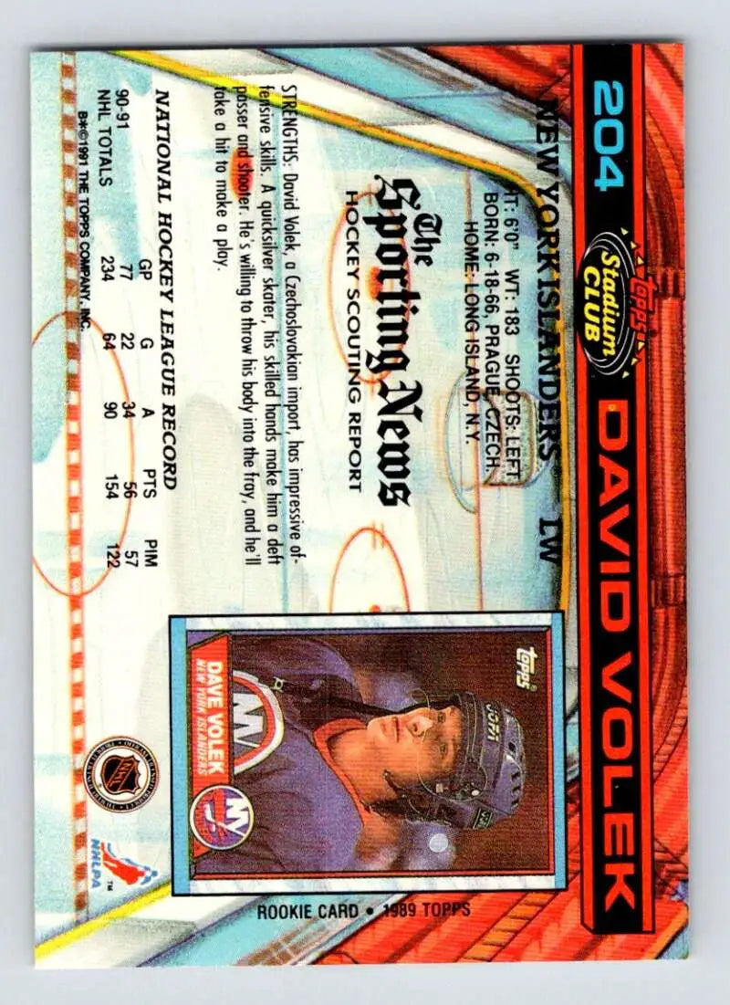 Holographic Topps Stadium Club David Volek hockey card for New York Islanders collectors