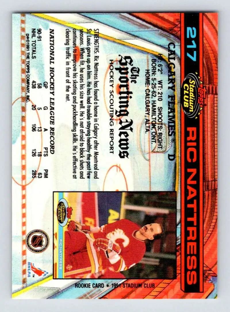 Calgary Flames Ric Nattress 1991-92 Topps Stadium Club Hockey Trading Card image
