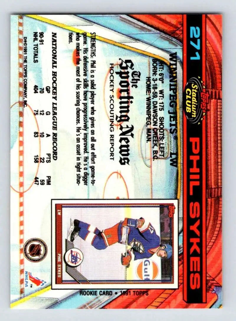 Trading card of Phil Sykes in New York Islanders uniform from Topps Stadium Club