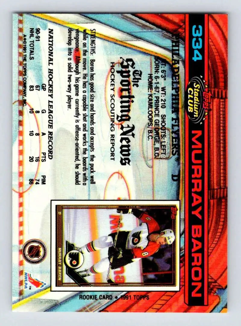 Murray Baron 1991-92 Topps Stadium Club Philadelphia Flyers Hockey Trading Card