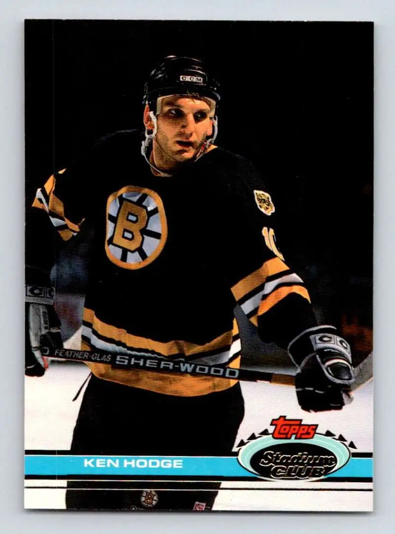 Hockey player in a Boston Bruins jersey on Ken Hodge NM-MT hockey card from 1991-92