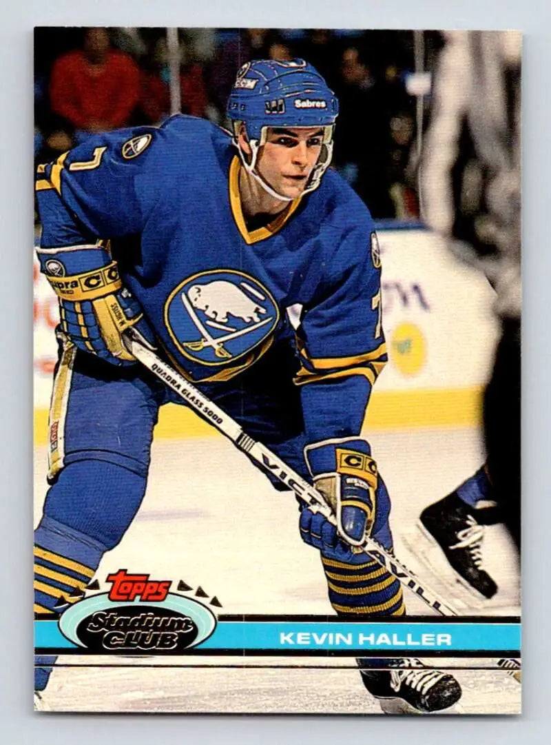 Kevin Haller skating in blue and yellow for the Buffalo Sabres hockey card