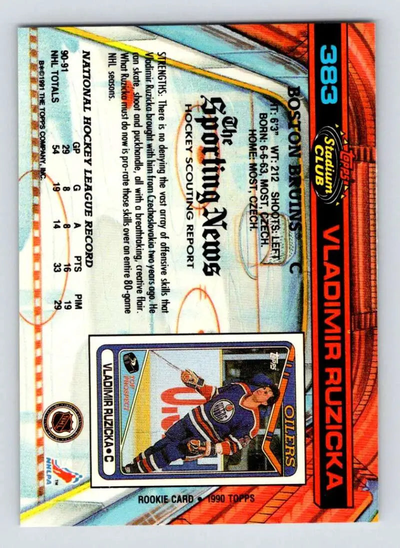 Vladimir Ruzicka Boston Bruins Trading Card from Topps Stadium Club 1991-92