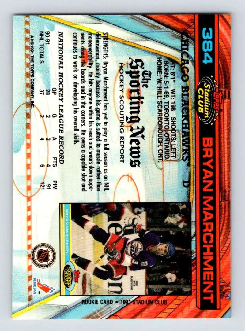 Holographic Topps Stadium Club Bryan Marchment Rookie Card featuring Chicago Blackhawks player