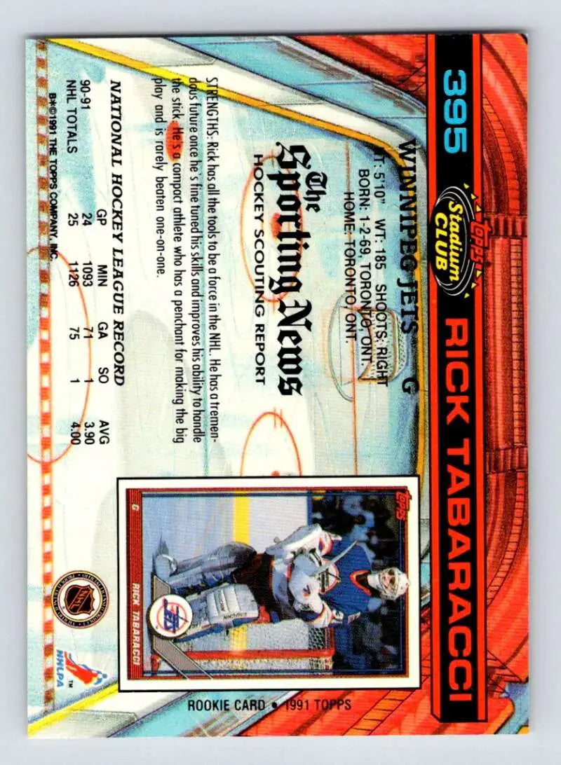 1991-92 Topps Stadium Club Rick Tabaracci Hockey Card with holographic design elements