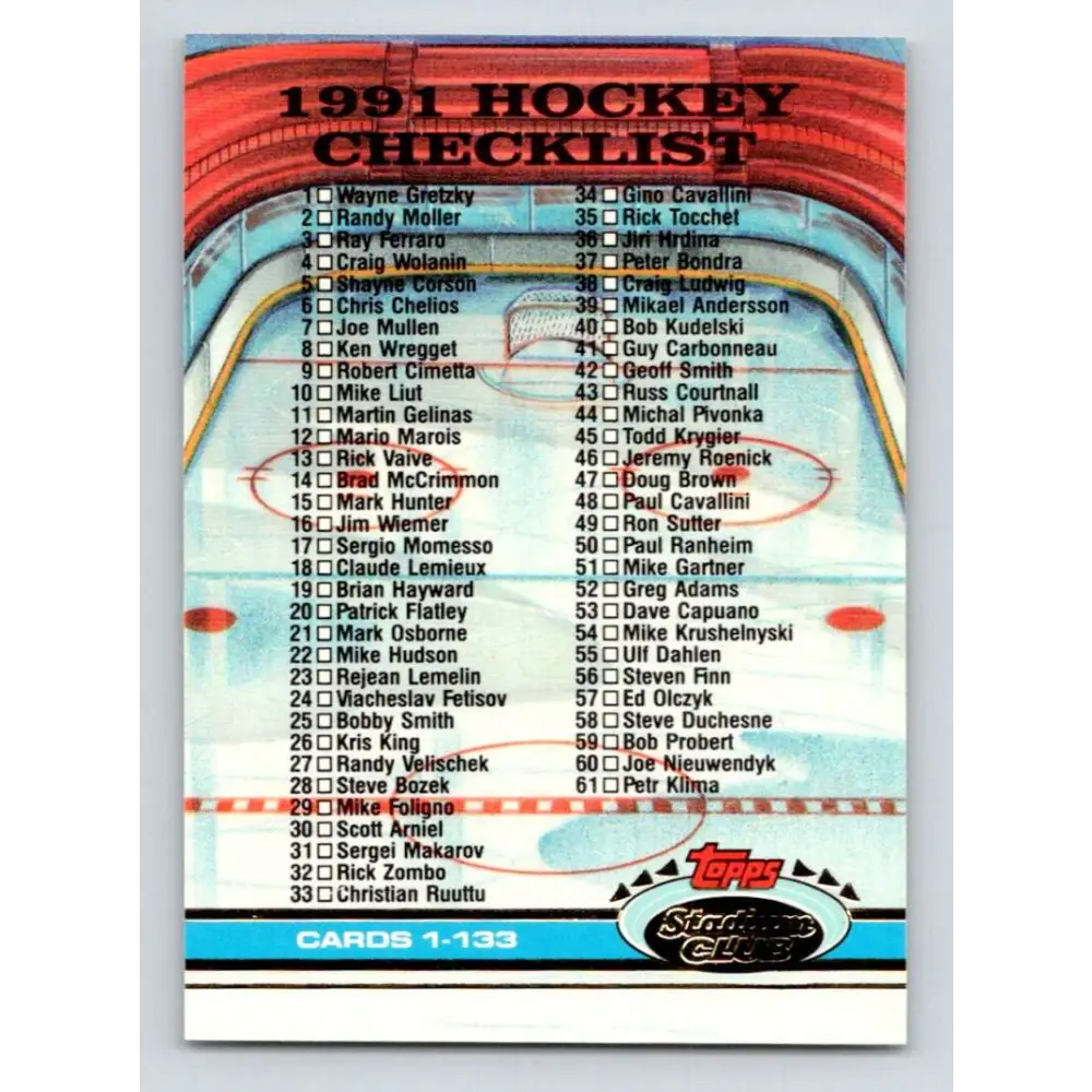 1991-92 Topps Stadium Club #398 Checklist 1-133 NM-MT Hockey Card