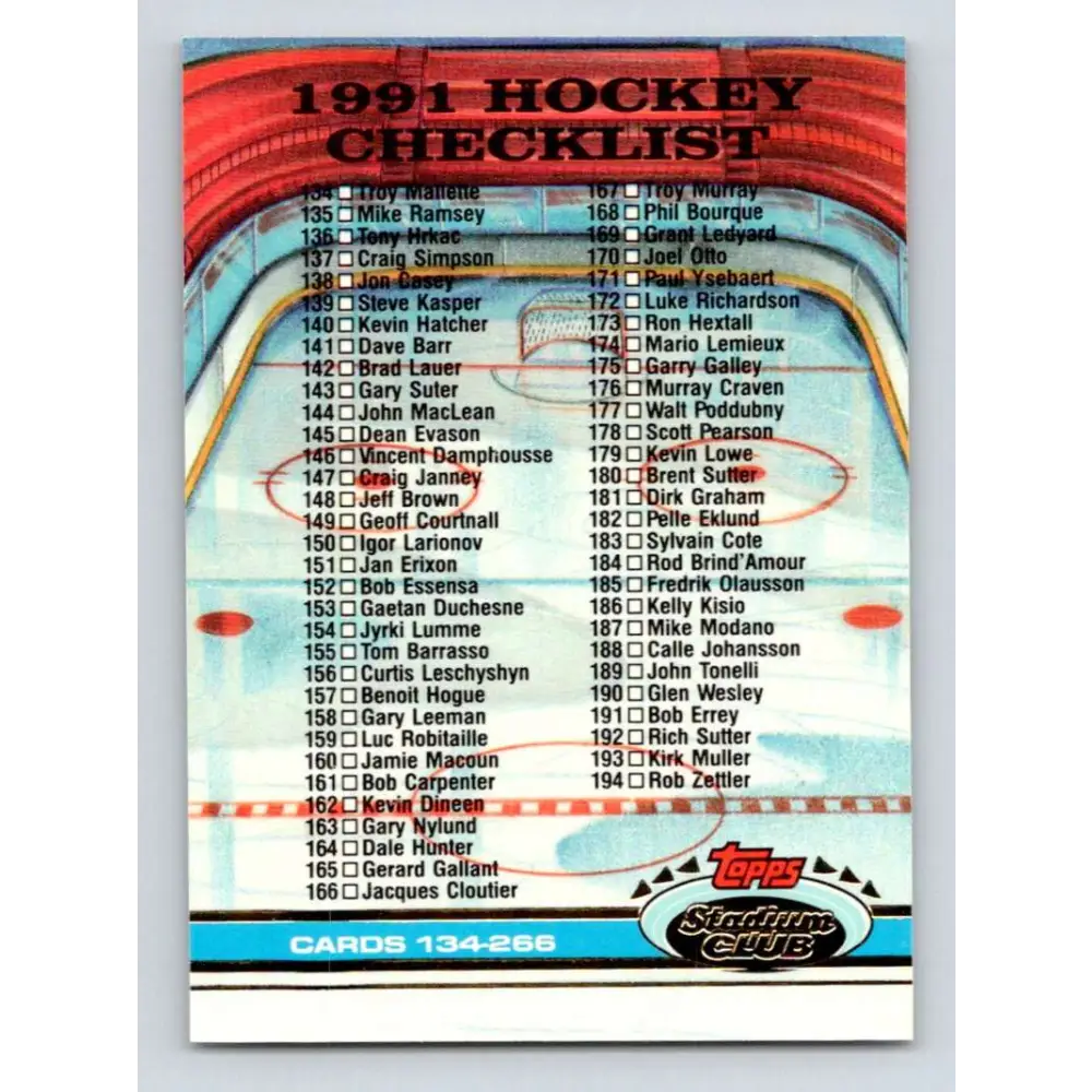 1991-92 Topps Stadium Club #399 Checklist 134-266 NM-MT Hockey Card