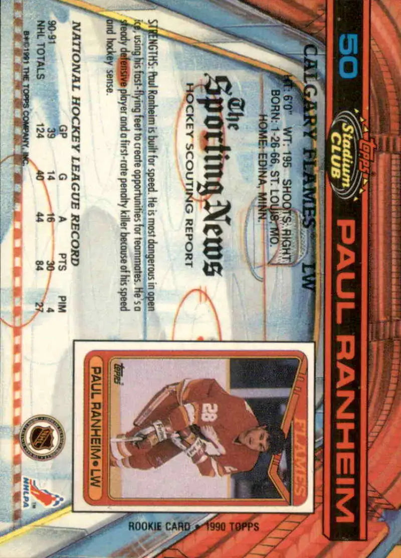 Hockey trading card of Paul Ranheim in red jersey from Topps Stadium Club collection