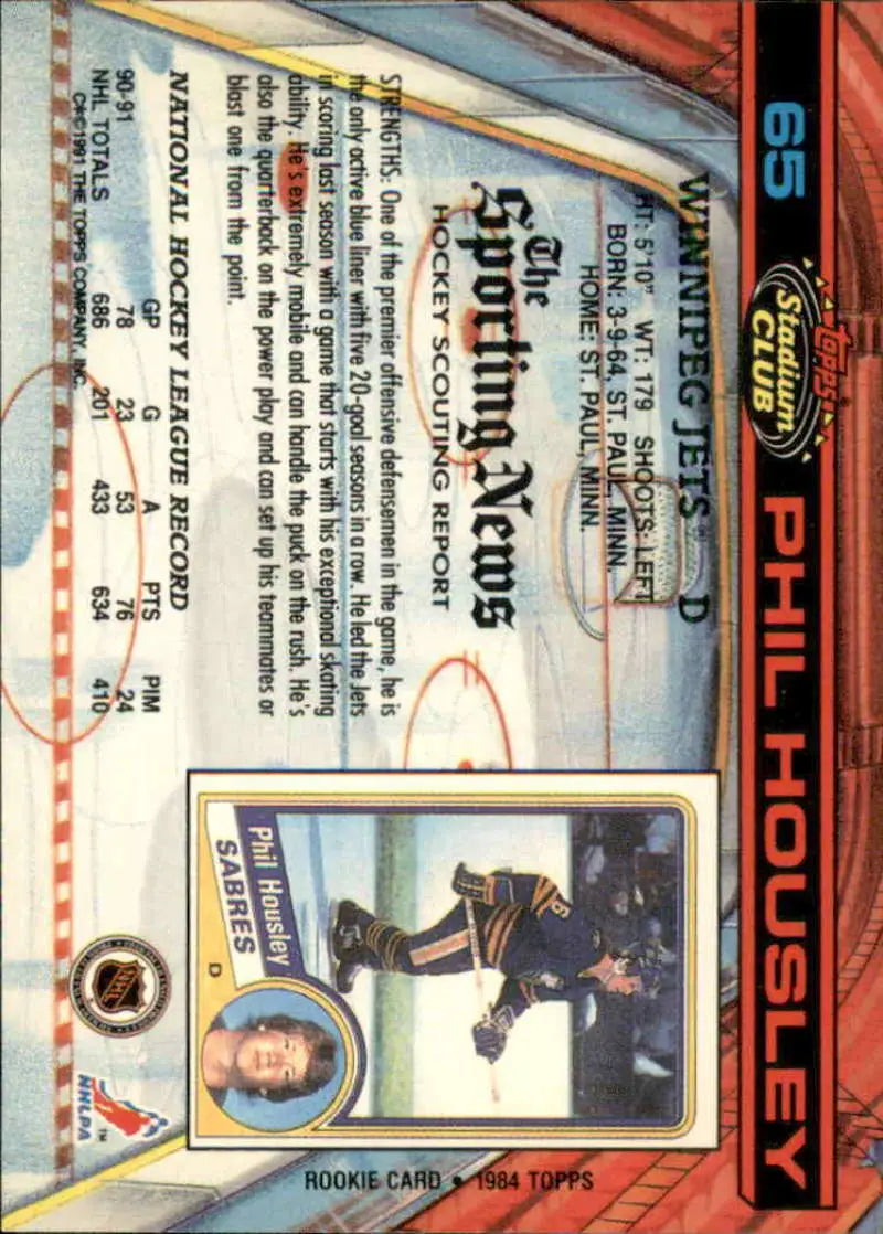 Phil Housley Winnipeg Jets hockey card from the 1991-92 Stadium Club set