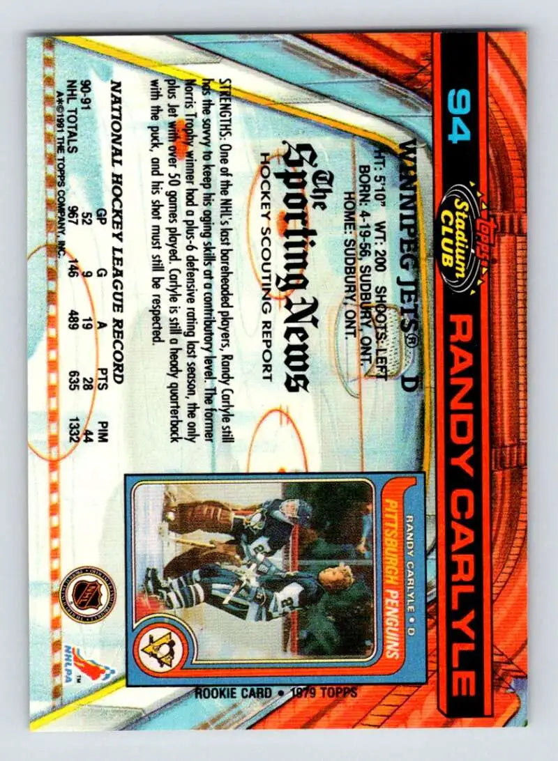 Baseball trading card featuring Randy Carlyle in Cleveland Indians uniform design