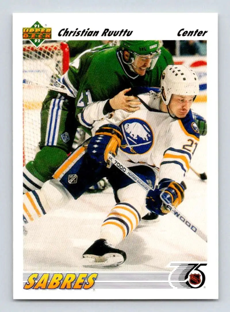 Hockey card of Christian Ruuttu from Buffalo Sabres in gameplay action