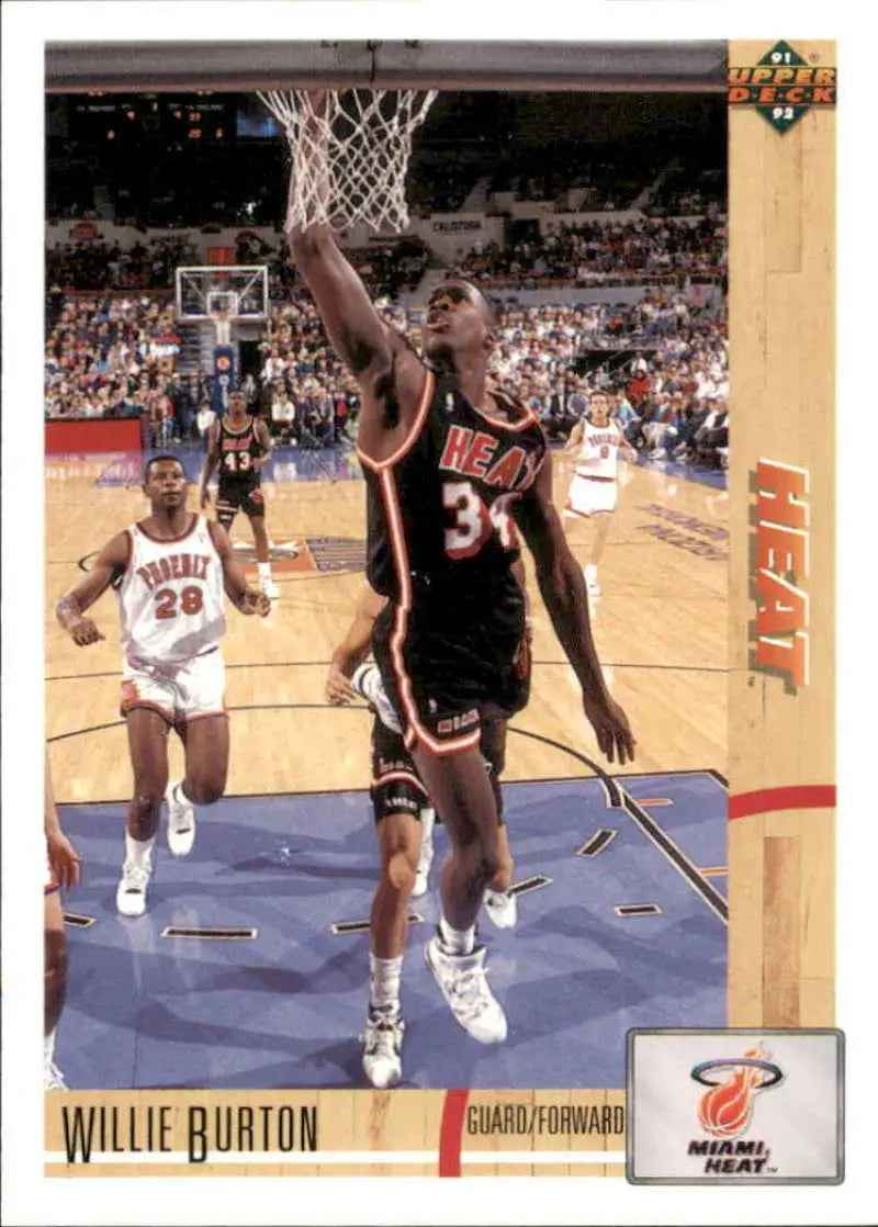 Willie Burton in black Miami Heat jersey number 34 laying up for Upper Deck card