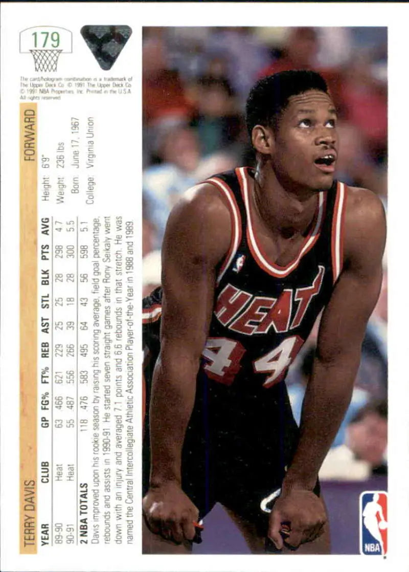Basketball player in black Miami Heat jersey #34 on Terry Davis Upper Deck card
