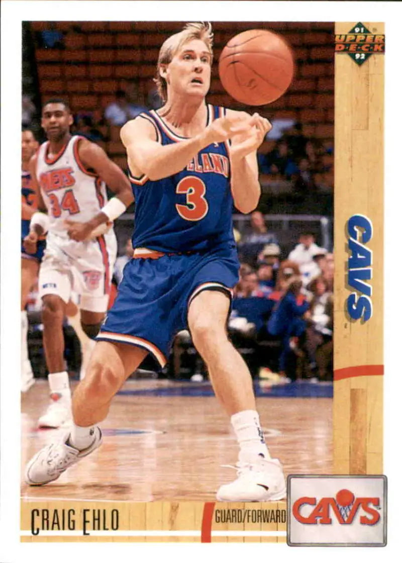 Cleveland Cavaliers player in blue jersey dribbling ball on Craig Ehlo basketball card