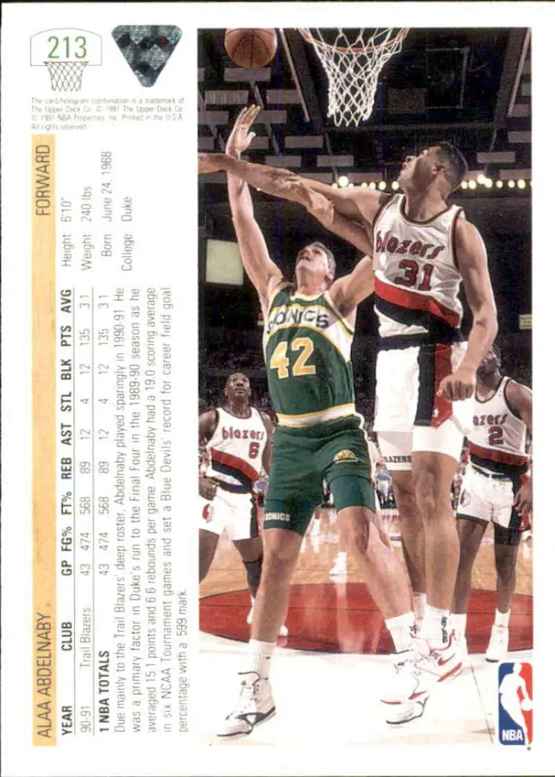Basketball trading card featuring Alaa Abdelnaby from Portland Trail Blazers in action