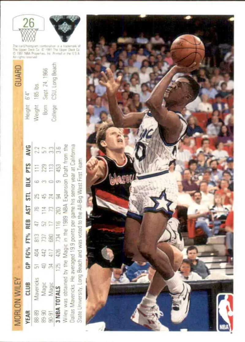Morlon Wiley Orlando Magic basketball card capturing NBA action against Portland Trail Blazers
