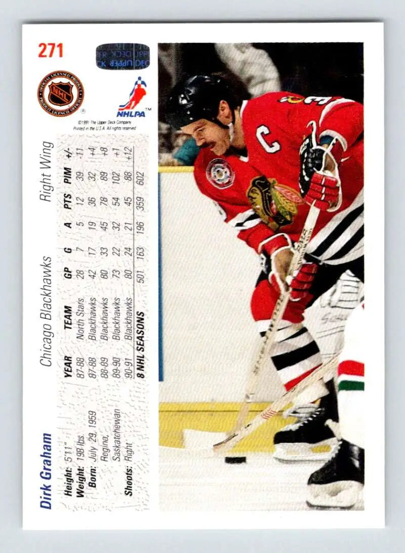 1991-92 Upper Deck #271 Dirk Graham Hockey Card featuring Chicago Blackhawks captain