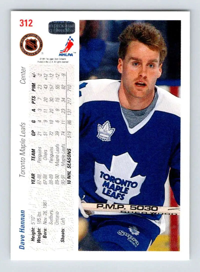 Hockey trading card of Dave Hannan in Toronto Maple Leafs blue and white jersey