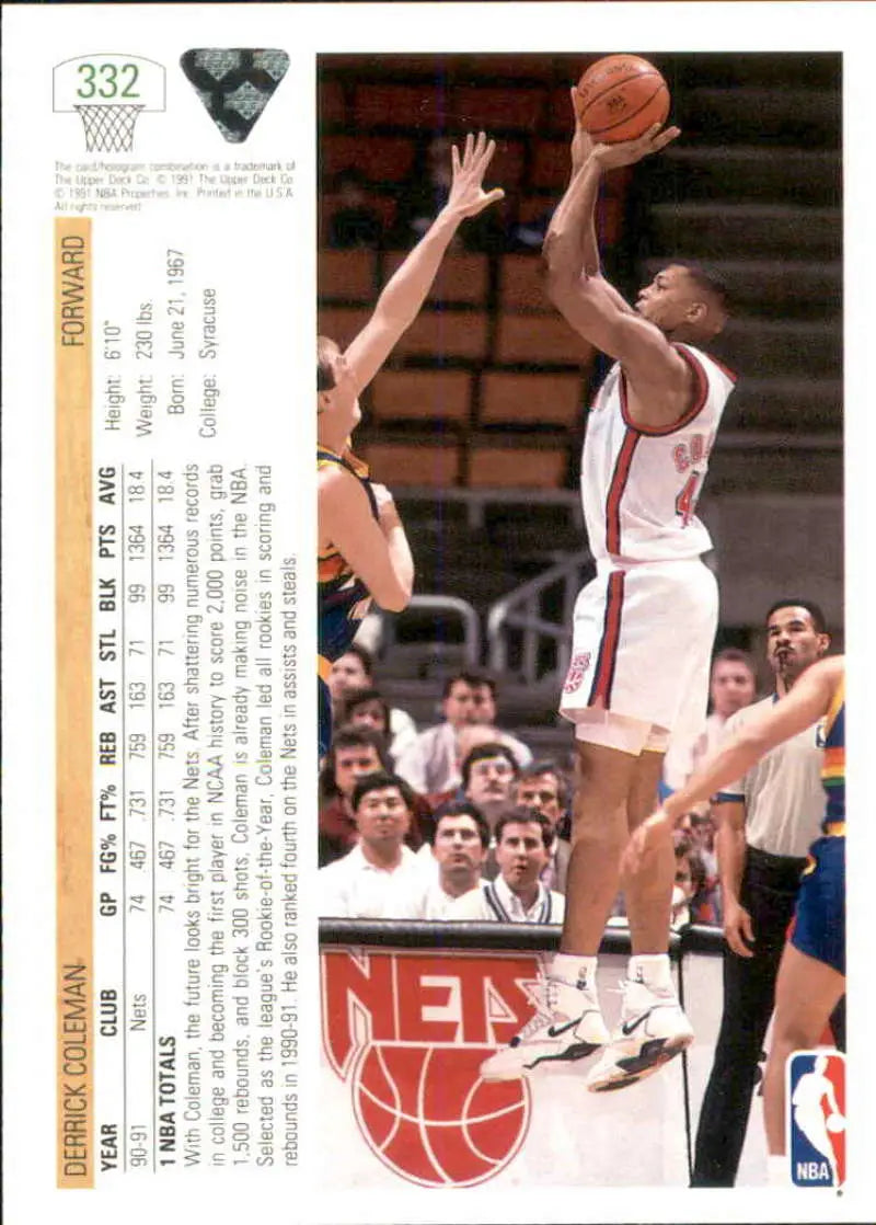 Derrick Coleman jump shot on 1991-92 Upper Deck New Jersey Nets basketball card