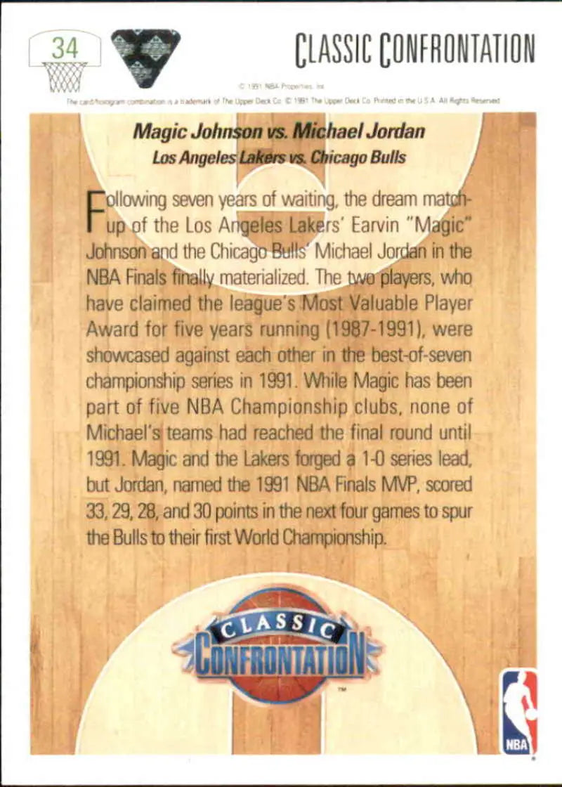 Magic Johnson Michael Jordan classic 1991 NBA Finals trading card from Upper Deck