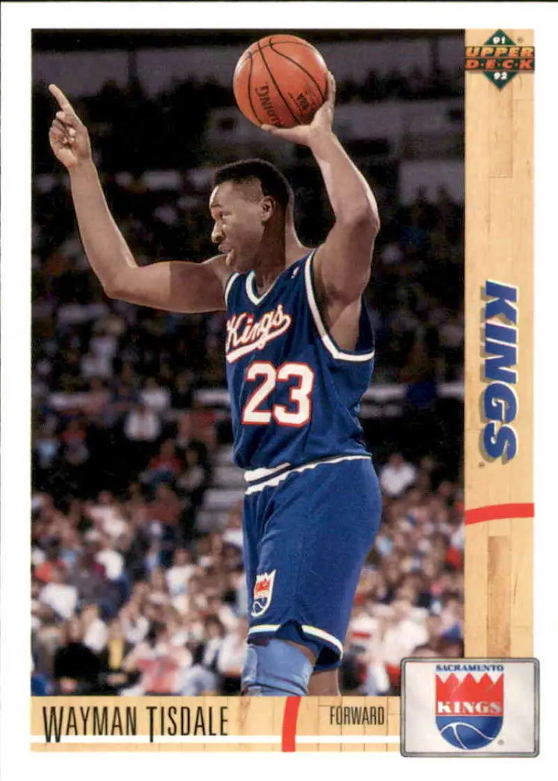 Basketball trading card of Wayman Tisdale in Sacramento Kings blue #23 jersey by Upper Deck