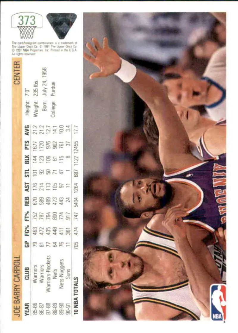 Basketball trading card featuring Joe Barry Carroll and players from Phoenix Suns and Utah Jazz
