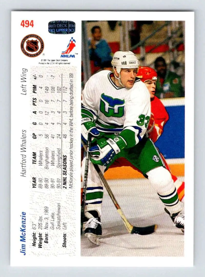 Hockey trading card of Jim McKenzie from the Hartford Whalers by Upper Deck