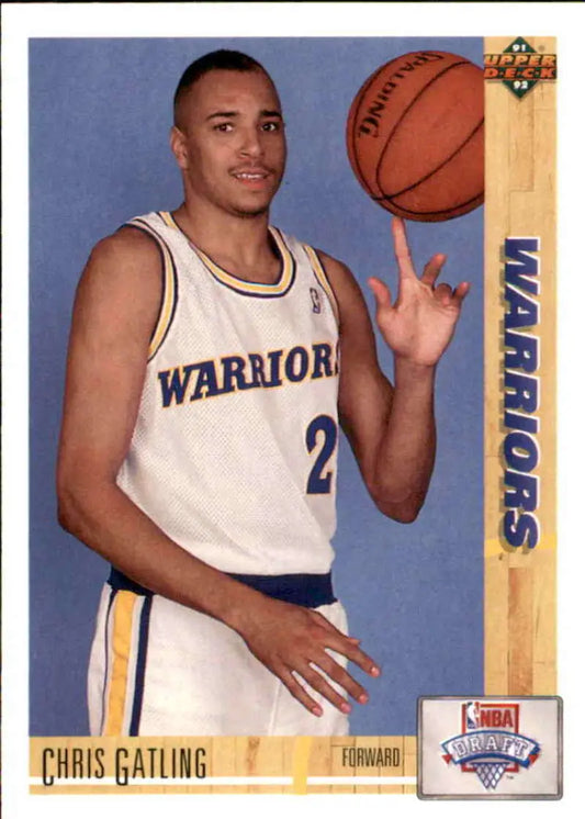 Basketball card of Chris Gatling spinning a ball for Golden State Warriors