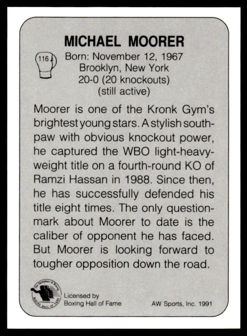 Boxing card featuring Michael Moorer, WBO light-heavyweight champion from Brooklyn