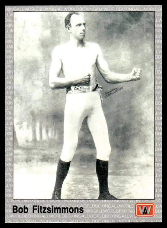Vintage black and white image of boxer Bob Fitzsimmons in boxing card NM-MT style